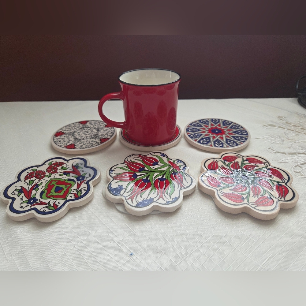 Vintage Handmade Colorful Ceramic Coasters Set